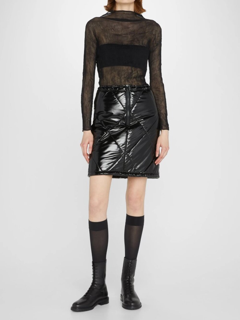 Dolce & Gabbana Quilted Patent Nylon Puffer Mini Skirt Black Size IT 36 US 0 NWT